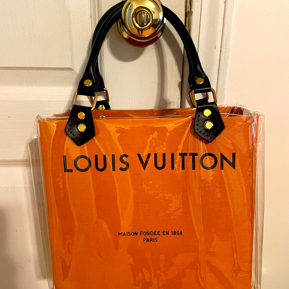 Luxury store bag w/clear cover & leather handles reconstructed